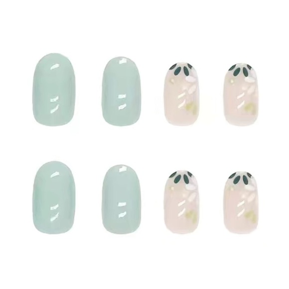 Acrylic Almond Tip Green Daisy Flower Medium Length Manicure Nails Professional - Picture 4 of 6